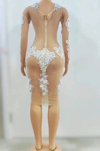 Voir à travers maille femmes Mini robe à manches longues strass perle scène chanteur porter fête d'anniversaire soirée reine tenue DJ DS <span class=keywords><strong>Gogo</strong></span> - Product Image 3