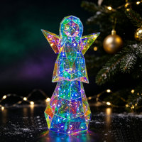 Figura Decorativa de Ángel Navideño LED Hecha a Mano, Luz de Ángel Iridiscente con Conexión USB para Repisa de Chimenea, Centro de Mesa, Ventana Navideña