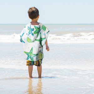 Ponchos Infantiles Personalizados con Logotipo ECO, Microfibra Estampada con Patrón <span class=keywords><strong>de</strong></span> Estrella <span class=keywords><strong>de</strong></span> Mar, Tejido <span class=keywords><strong>de</strong></span> Secado Rápido, Toallas <span class=keywords><strong>de</strong></span> Playa con Capucha Portátiles para Todas las Estaciones - Product Image 1