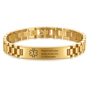 Bracelet d'identification médicale en acier inoxydable, maillons courbes de 10 mm, gravé et personnalisé, bijou unisexe pour usage quotidien - Product Image 3