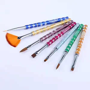 Professional Supplier Carved Metal Handle Nail Art Pen Brush Nine Pieces Combination Kolinsky Acrylic Brush Nail Brush Set