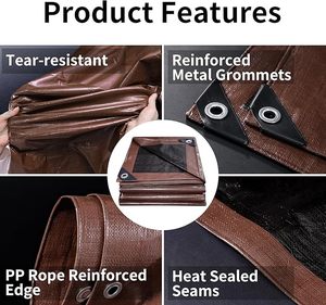 Bâches en polyéthylène robustes marron/noires, imperméables, renforcées avec œillets métalliques <span class=keywords><strong>pour</strong></span> la couverture de camions et remorques - Product Image 3