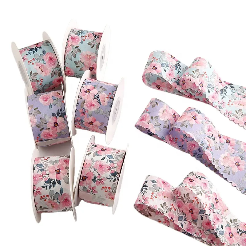 Gordon Ribbons 25mm/ 40mm Wave Edge Double Face Floral Printed Polyester Satin Ribbons