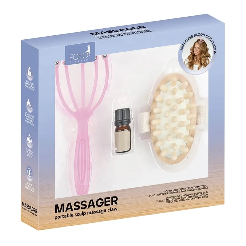 Masseur de tête grattoir masseur de cuir chevelu pour la tête corps relaxation Massage en bois ensemble de brosses à cheveux