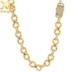 Hiphop 12mm <b>Copper</b> Alloy Infinite Symbol Link <b>Chain</b> Pink Natural Zircon Spring Clasp 8 Shape Unisex Necklace - Product Image 3