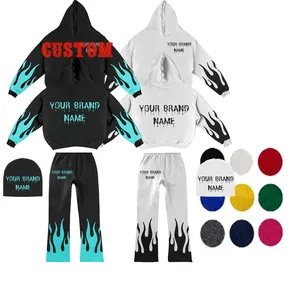 Custom Logo Acid Washed hoodie and flared sweats Sun Faded Tracksuit Distressed 480 gsm zip up hoodie and jogger set