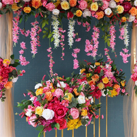 Cadre de mariage toile de fond décor Orange rose Arrangement Floral avec accrocher fleur de cerisier Table pièce maîtresse boule rideau fleur