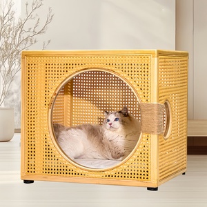 Cama de gato semicerrada de una sola capa de lujo, ratán de PVC, fácil de limpiar, resistente a los arañazos, madera, ahorro de espacio, diseño de fábrica - Product Image 6
