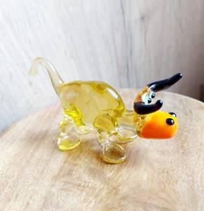 Nouvelle figurine artisanale en verre soufflé de Murano, Triceratops jaune, décoration artistique animale, cadeau artisanal fait main - Product Image 4