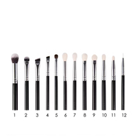 LOGO PERSONNALISÉ 12 pièces Échantillon gratuit Ensemble de pinceaux de maquillage noirs Pinceaux à sourcils Pinceau à lèvres Pinceau à fard à paupières Ensemble de pinceaux de maquillage