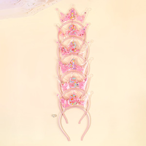 Serre-tête Couronne d'Anniversaire Rose Mignonne pour Filles, Diadème Scintillant avec Chiffre et Paillettes, Accessoire Cheveux Cadeau Fête d'Anniversaire - Product Image 2