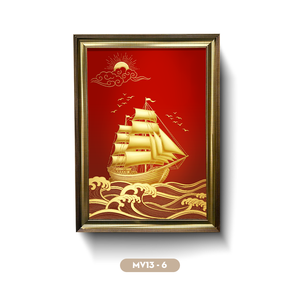 Handcrafted Gold Leaf Embossed Wall Painting Wall Art Saidboat Design Vietnam Manufacturer OEM ODM Model MV13-6 Size 40x60cm - Product Image 2