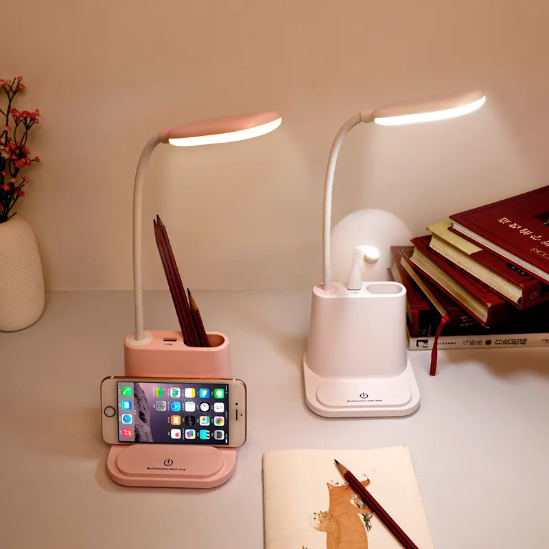 AGQ Lampu Meja LED Multifungsi, Lampu Meja dengan Wadah Pena dan Pemegang Ponsel, Keluaran Baru