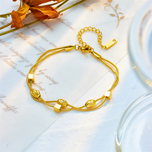 Geometric <b>Titanium</b> Steel Double Layer Bracelet Gold Unisex Gift Jewelry - Product Image 2