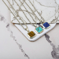 Collier pendentif géométrique en pierre naturelle Ganku TRENDY, serti de pierres, chaîne à maillons pour femmes, plaqué or 18 carats, acier inoxydable