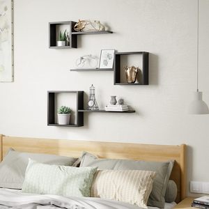 Juego negro de 6 <span class=keywords><strong>estantes</strong></span> <span class=keywords><strong>flotantes</strong></span> <span class=keywords><strong>cuadrados</strong></span> de madera para montaje en pared <span class=keywords><strong>estantes</strong></span> de pared de cubo geométrico - Product Image 6