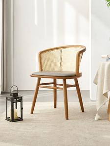 Chaise de salle à manger simple et moderne <span class=keywords><strong>en</strong></span> <span class=keywords><strong>bois</strong></span> massif tressé <span class=keywords><strong>en</strong></span> rotin japonais, dossier <span class=keywords><strong>en</strong></span> <span class=keywords><strong>bois</strong></span> de frêne, pour adultes, style décontracté, petite taille, pour la maison - Product Image 6