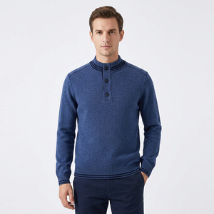 OEM GOTS Personalized Turtleneck Knitwear <b>Long</b> Sleeve Casual Autumn Button 100% Merino Wool Sweater <b>for</b> <b>Men</b> - Product Image 1