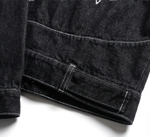 Veste bomber en denim rétro Alcatraz Star pour homme Wangsheng, respirante, style américain, col montant, logo frontal, chaînes de hanche - Product Image 4