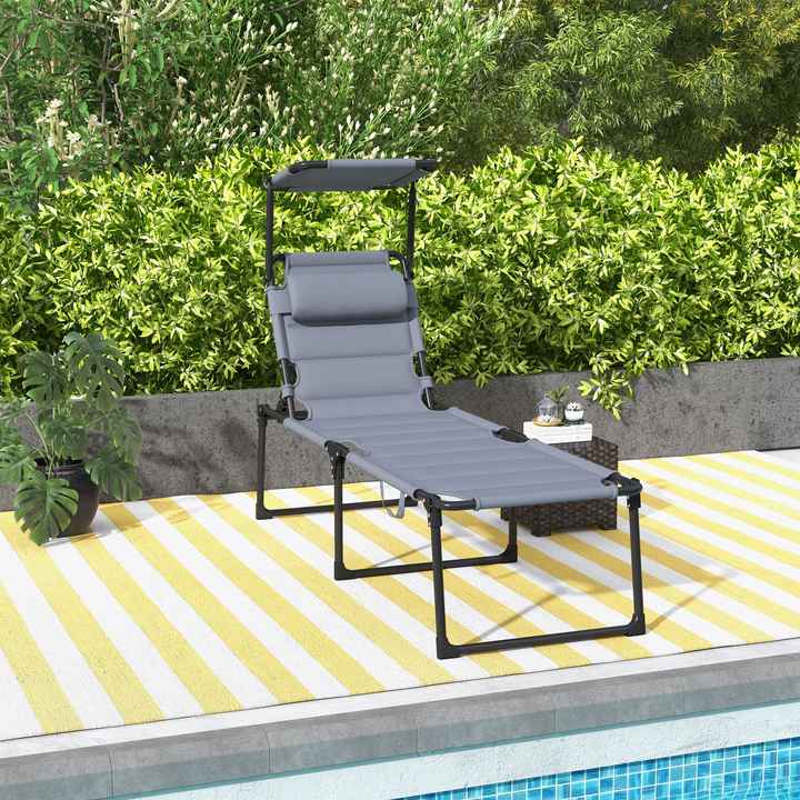 DB for Outsunny Modern Adjustable Backrest Folding Chaise Lounge Chair Sunshade Roof Pillow Cushioned Tanning Chair for Outdoor