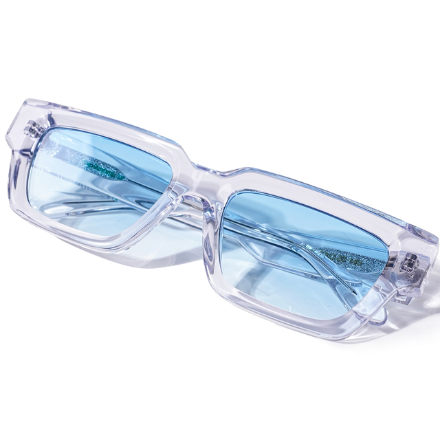 Transparent Biodegradable BIO ECO Crystal Acetate Sunglasses clear Rectangular Bevel Cut Square Blue Lenses Sun Glasses Eyewear