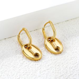 Pendientes de Aro con Diseño de Nariz de Cerdo, Pendientes Únicos de Acero Inoxidable para Mujer, Joyería Chapada en Oro de 18K, con Circonita y Perla de Agua Dulce - Product Image 6