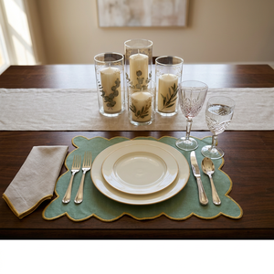 Premium <b>Linen</b> Scalloped <b>Placemat</b> with Elegant Gold Edge – Luxury Table Mat for Dining, Restaurant & Home Decor - Product Image 4