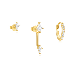 CANNER Ensemble de boucles d'oreilles en zircon blanc, forme cerf-volant, simples, à clous et créoles - Product Image 1