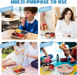 Premium Stainless Steel Bento <b>Box</b> 2/3 Compartment Microwaveable <b>Lunch</b> <b>Box</b> Adults Airtight Plastic Lid Sealed Antibacterial - Product Image 4