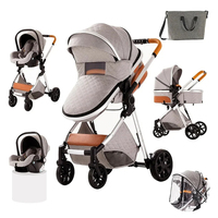 Poussette de luxe légère 3-en-1 avec siège auto et landau pour nouveau-né