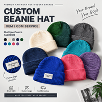 Bonnet tricoté vierge en gros, bonnet d'hiver côtelé à revers, logo brodé personnalisé, faible MOQ, prêt pour les marques streetwear