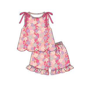 Conjunto de Ropa para Niñas Pequeñas, Estilo Boutique, Casual, Bonito, con Estampado Floral, Lazos, Transpirable, para Primavera y Otoño, Tela de Lana, Borde Festoneado - Product Image 2