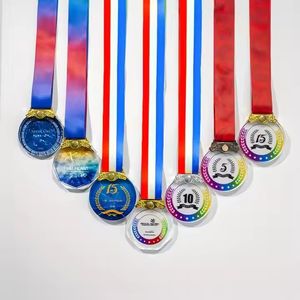 Troféu De Cristal Personalizado Gravação A Laser Medalha De Esportes Prêmio De Vidro Com Fita Medalha De Bronze De Prata De Ouro Para Eventos Esportivos - Product Image 6