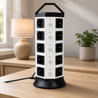 Multiprise sur mesure avec protection contre les surtensions, design vertical, prise européenne, 2 ports USB-A, 1 port USB-C, rallonge