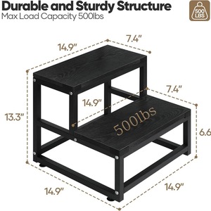 Multi-Tiered Wooden Step <b>Stool</b> 2-Tier Carbon Steel Minimalist Design For <b>Bathroom</b> Bedroom RV Footrest <b>Storage</b> - Product Image 3