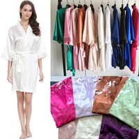 Bata de lujo con cuello en V para mujer, de seda satinada, ODM, 55 colores, hasta la rodilla, lisa, para novias, spa, damas de honor, bodas, batas de la mañana