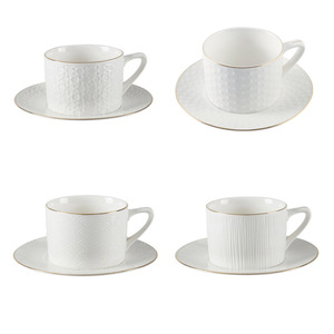 Ensemble de tasses à café en céramique à garniture dorée de style européen Soucoupes Tasses à latte de <span class=keywords><strong>grande</strong></span> capacité Thé rouge Espresso Moments Thé de l'après-midi anglais - Product Image 6