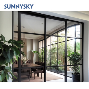 Sunnysky màu đen phía trước nhà lối vào chính bên ngoài rèn sắt đôi cửa kim loại mô hình cửa - Product Image 6