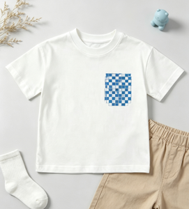 Camiseta de algodón suave azul polvo con estampado oceánico para niños, cuello en V, para el Día Familiar, pedido de prueba pequeño para mujer con caja de regalo, recién nacido - Product Image 3