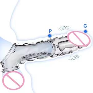 Venta al por mayor claro punto G condón consolador vibrador adultos juguetes sexuales masturbación estimulación pene mangas - Product Image 1