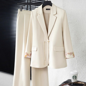 Ensemble tailleur-<span class=keywords><strong>pantalon</strong></span> 2 pièces pour <span class=keywords><strong>femme</strong></span>, tailles asiatiques, style chinois, <span class=keywords><strong>pantalon</strong></span> large à nouer, tenue formelle coordonnée, Sehe Fashionbisou - Product Image 1