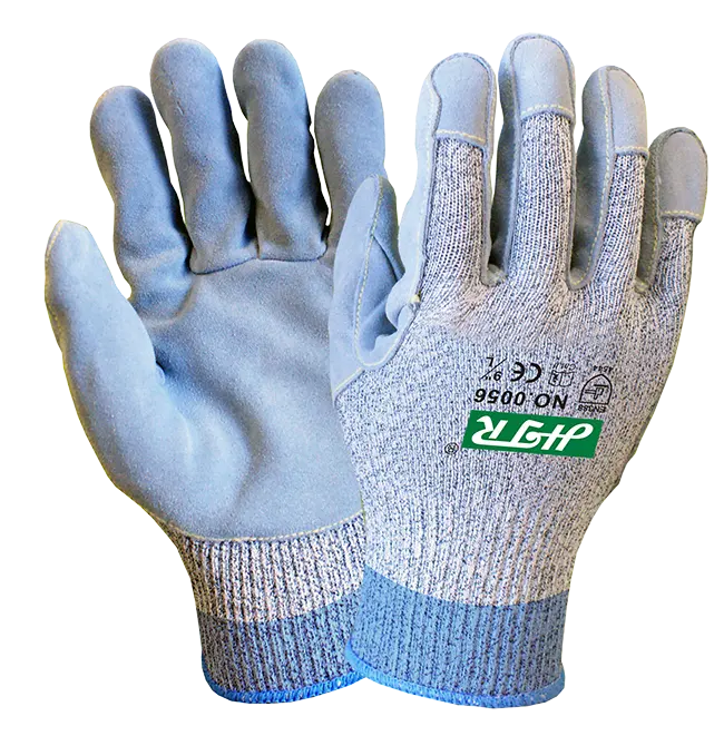 HTR Anti-cut Anti-abrasive Anti-puncture Leather Palm Finger Wrapped Knitted Work Protective Gloves