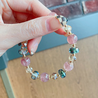 Nouveau Bracelet Minimaliste en Cristal de Quartz Fraise et Strass pour Femme, Élégant et Polyvalent, avec Perles de Cristal ; Bijoux en Gros