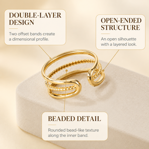 Fashion <b>Women</b> Geometric Textured Finger <b>Ring</b> Gold‑Plated Double Layer Bead‑Striped Inner Band <b>Stainless</b> <b>Steel</b> - Product Image 3