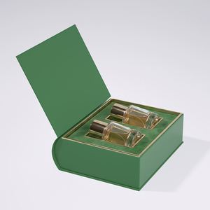 Caja de Regalo de Perfume Navideña con Dos Botellas de Vidrio, Empaque Rígido Verde, Diseño Impreso con UV, Forro de Satén - Product Image 3