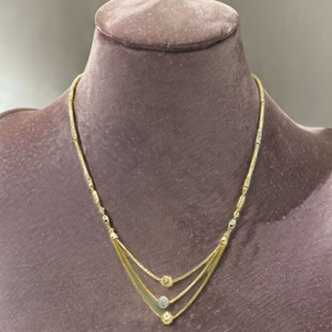 Collier multi-brins en or jaune avec accents texturés et perles bicolores en or, bijoux fins sophistiqués à superpositions - Product Image 2