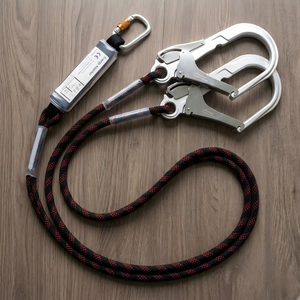 Cordino di Sicurezza con Gancio <span class=keywords><strong>in</strong></span> Poliestere per Lavori <span class=keywords><strong>in</strong></span> Quota, 2 Anelli a D, Resistenza alla Rottura 32KN - Product Image 4