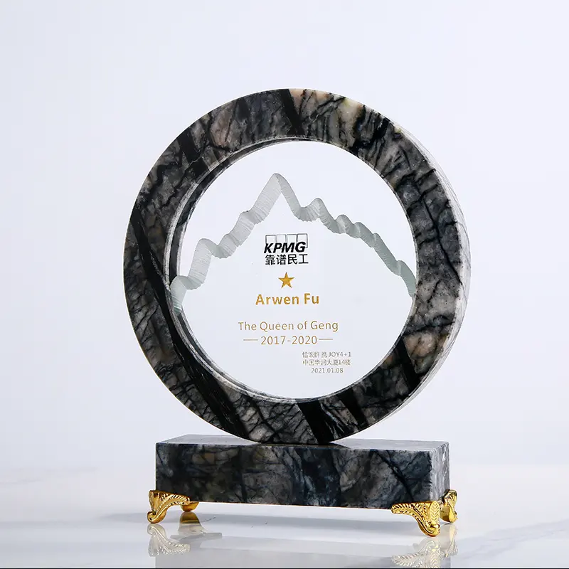 Trofeo de mármol personalizado de alta calidad, premios de cristal, regalos para trabajadores, trofie empresarial