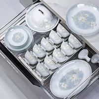 Service de table de luxe en porcelaine osseuse céladon pour banquet de printemps, motif oiseaux et fleurs verts, compatible lave-vaisselle et four, pour la maison