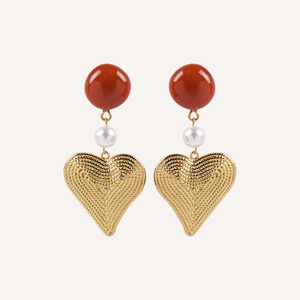 Pendientes de Corazón Dorados con Piedra Natural y Perla de Agua Dulce de 6.1 cm, Joyería de Moda Primavera-Verano - Product Image 1